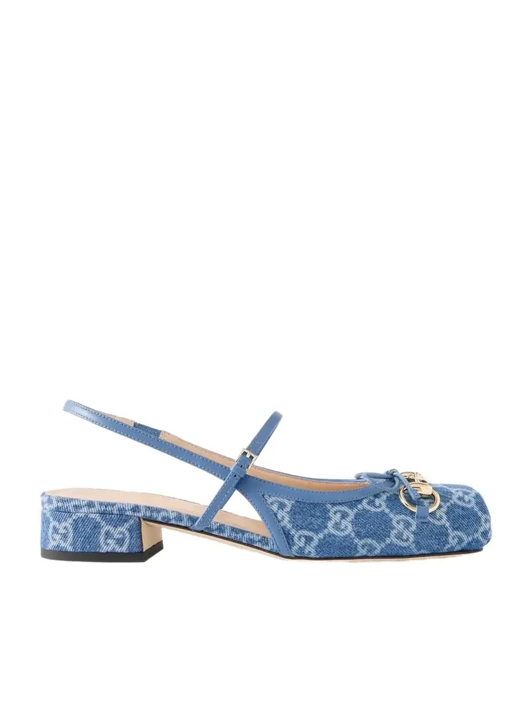 Gucci Horsebit-embellished Denim-jacquard Slingback Sandals - Women's Shoes