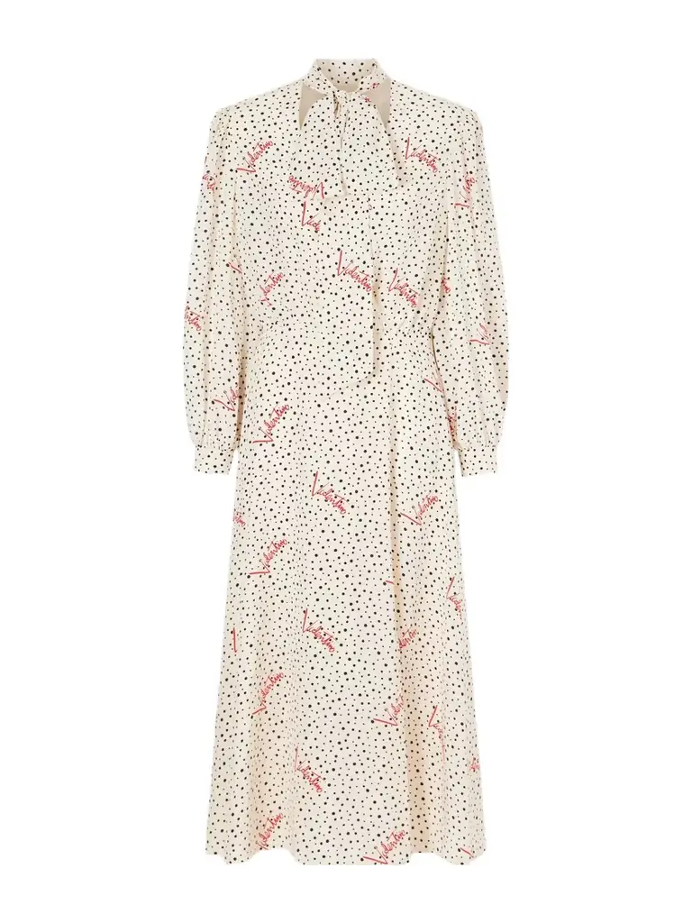 Valentino Garavani Pussy-bow Polka-dot Silk Crepe De Chine Maxi Dress - Women's Clothing