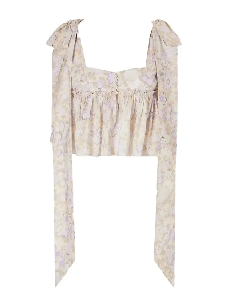 Chloé Bow-detailed Ruffled Floral-print Cotton-poplin Top