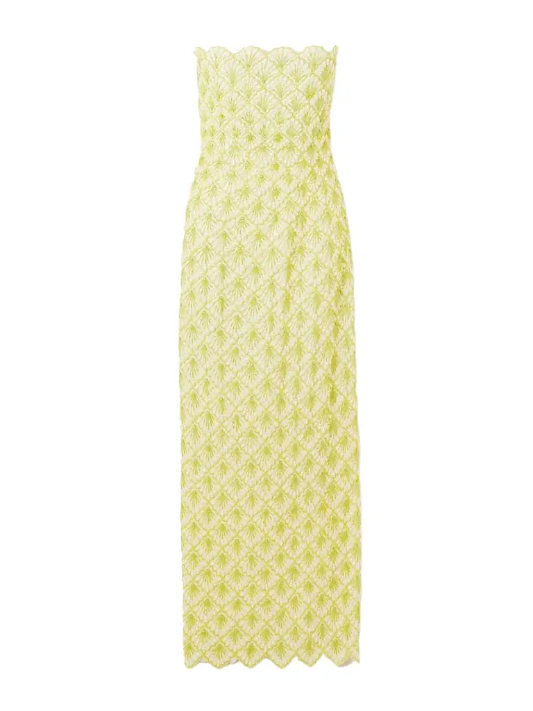 Clio Peppiatt Ariel Strapless Scalloped Embellished Satin Gown