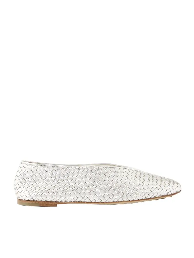 Bottega Veneta Rosa Metallic Intrecciato Leather Ballet Flats