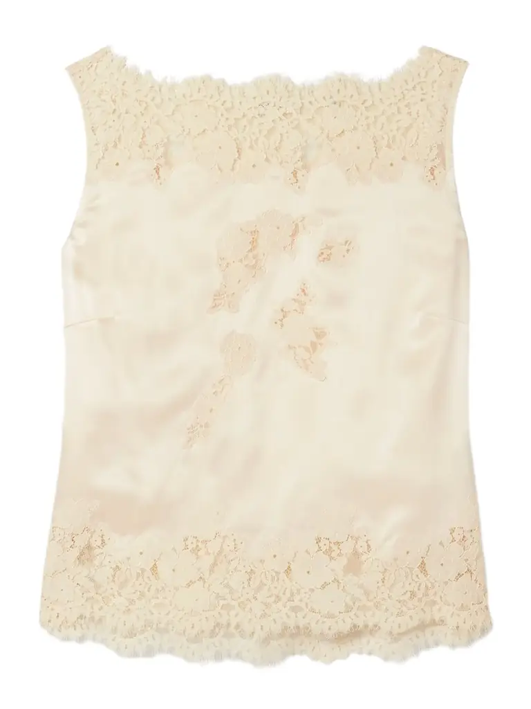 DÔEN Viviane Lace-trimmed Silk-satin Top