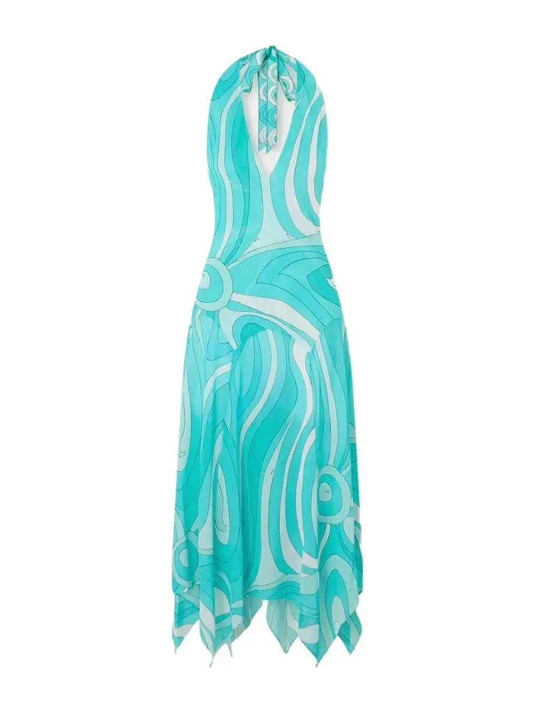 PUCCI Printed Silk Twill-trimmed Crepe-jersey Halterneck Midi Dress