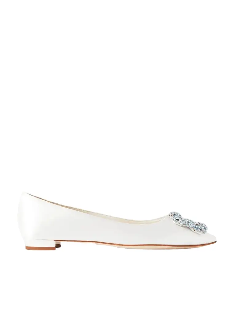 Manolo Blahnik Hangisiflat Crystal-embellished Satin Point-toe Flats