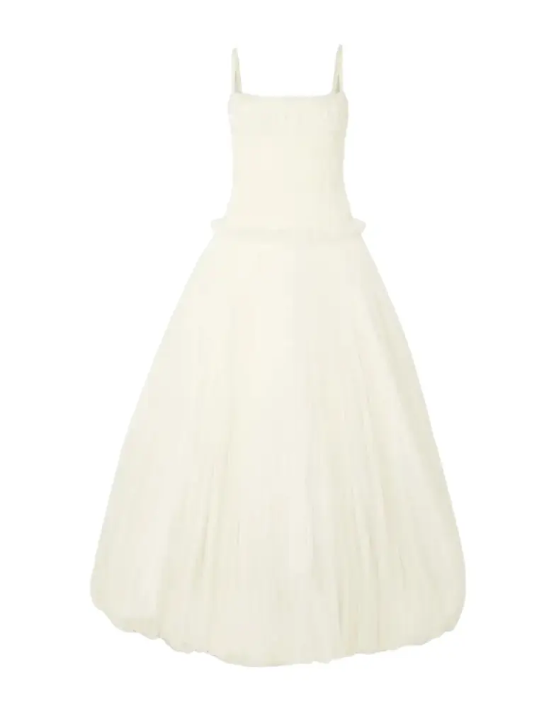 Danielle Frankel Guinevere Shirred Grosgrain-trimmed Tulle Gown