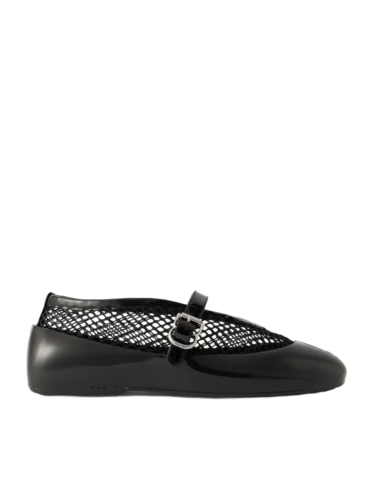 Alaïa Patent Leather-trimmed Mesh And Rubber Ballet Flats