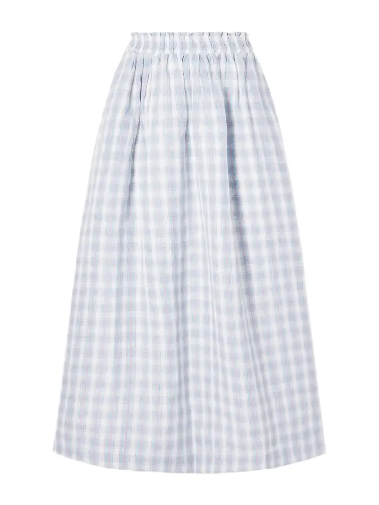 SKALL Pleated Checked Linen Midi Skirt