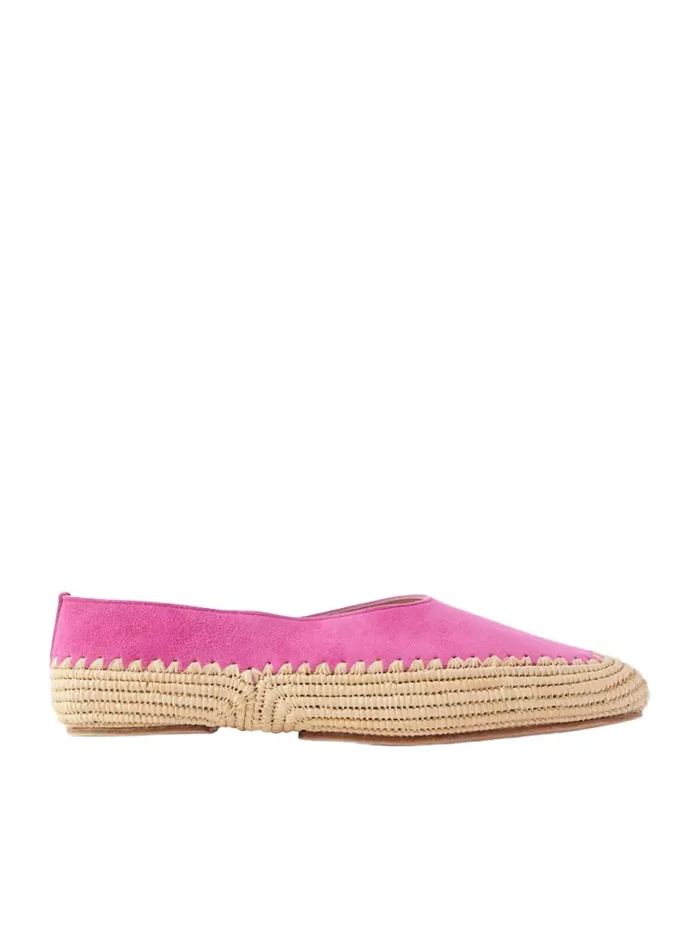 Gabriela Hearst Suede And Raffia Ballet Flats