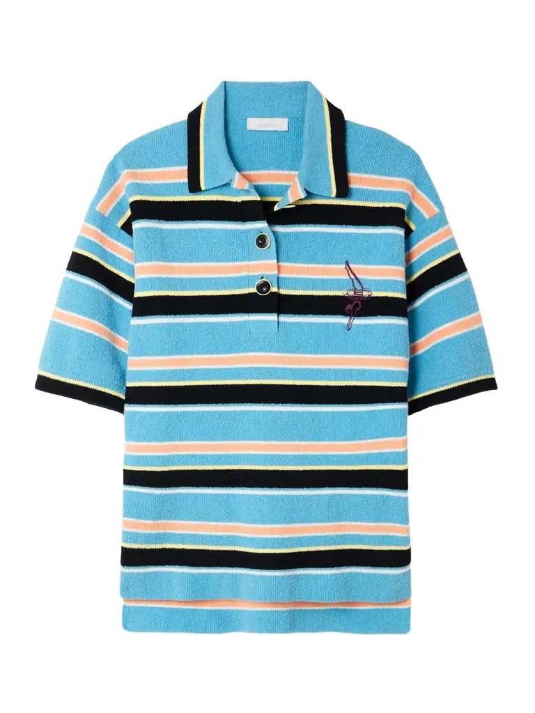 Rabanne Embroidered Striped Cotton-blend Terry Polo Shirt