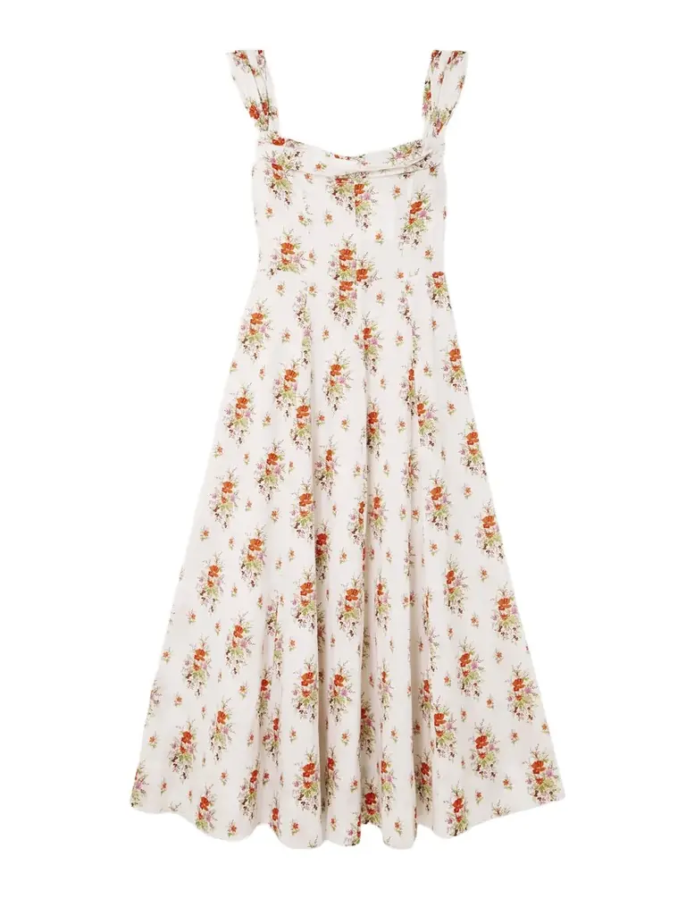 DÔEN Clea Ruffled Floral-print Organic Cotton Midi Dress