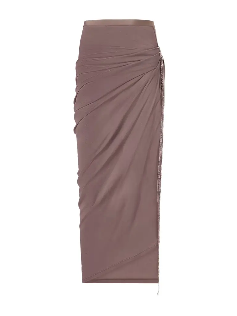 Wiederhoeft Embellished Draped Knitted Midi Skirt