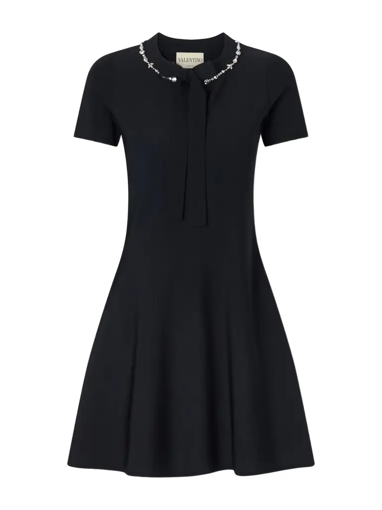 Valentino Garavani Bow-detailed Embellished Jersey Mini Dress