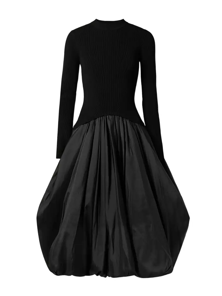 Simkhai Kenlie Ribbed-knit And Taffeta Midi Dress