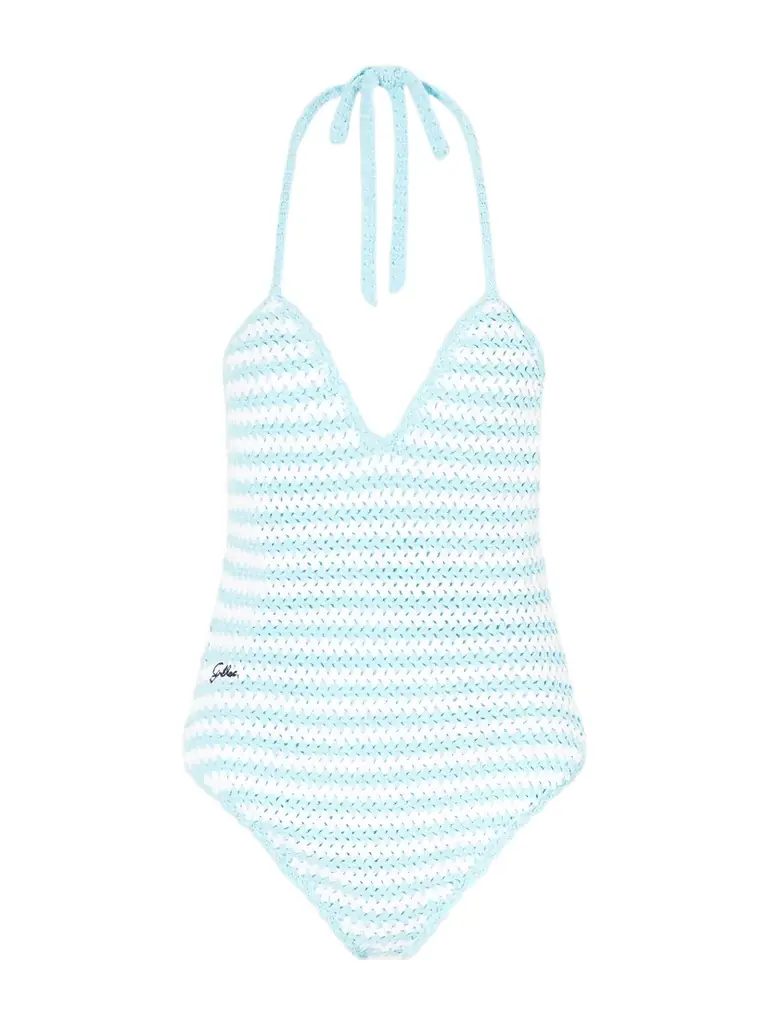 Simkhai Karoline Striped Crocheted Swimsuit