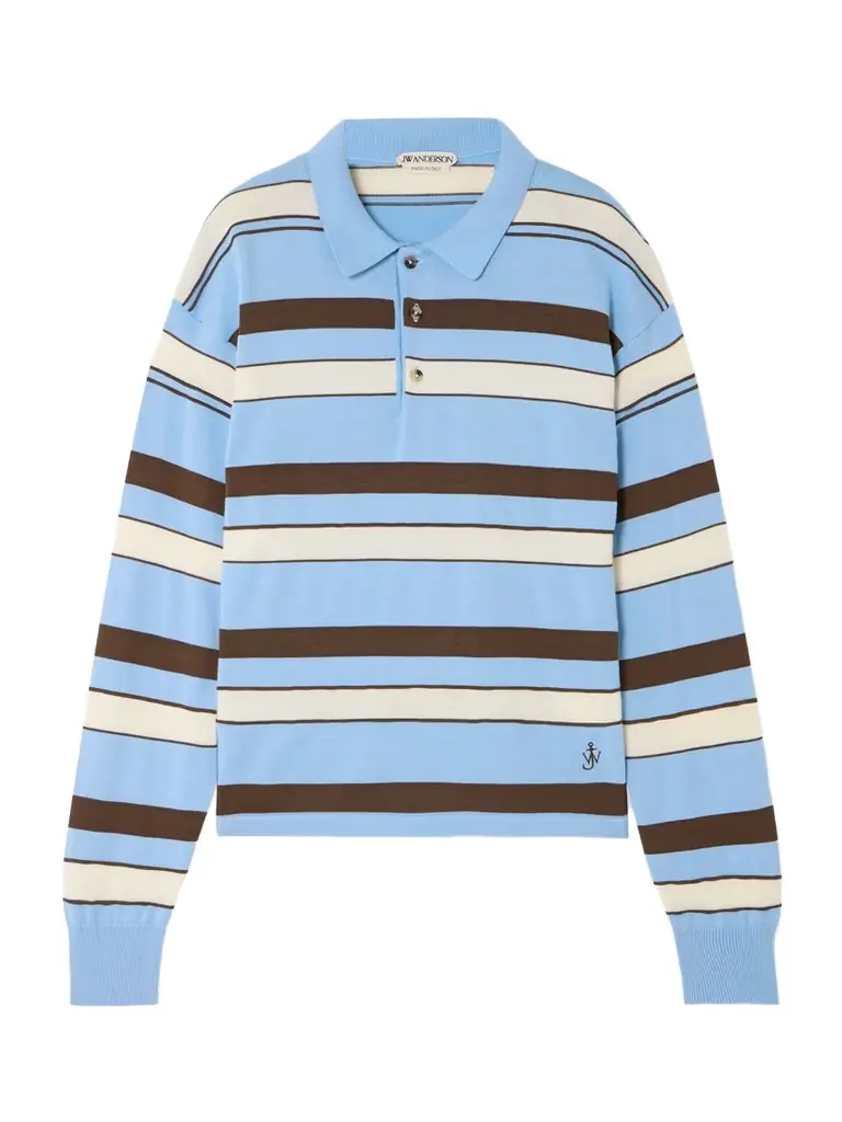 JW Anderson Embroidered Striped Cotton And Wool-blend Polo Shirt