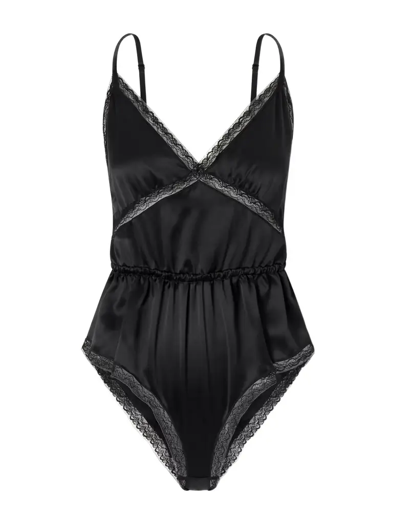 Dolce & Gabbana Lace-trimmed Silk-blend Satin Bodysuit