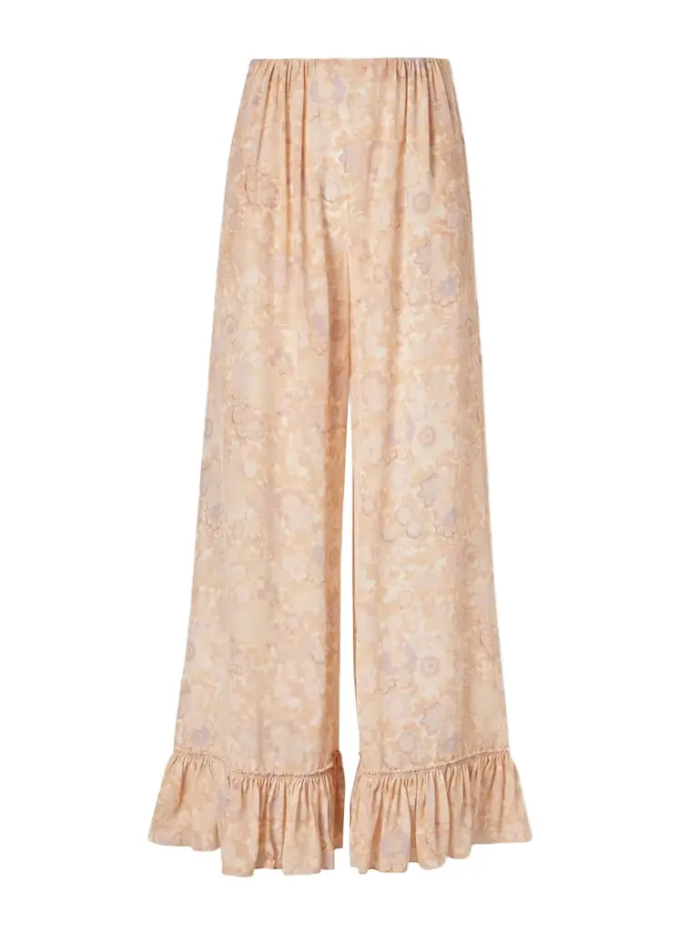 Chloé Ruffled Floral-print Silk-charmeuse Wide-leg Pants