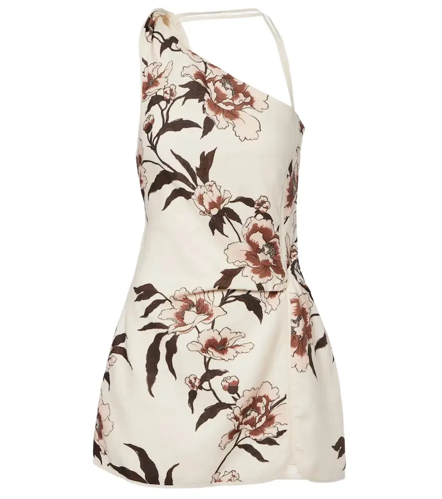 SIR Floral one-shoulder linen minidress