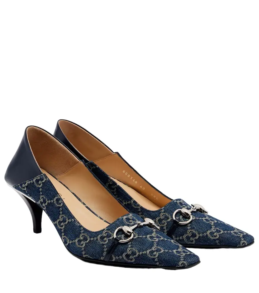 Vittoria leather-trimmed denim pumps