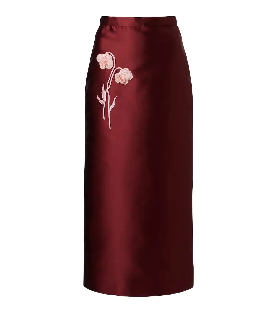 Erdem Floral-appliqué satin slip skirt