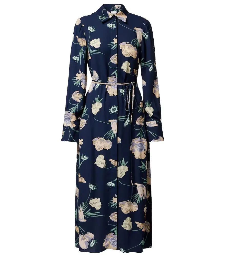 Erdem Belted floral shirt dress