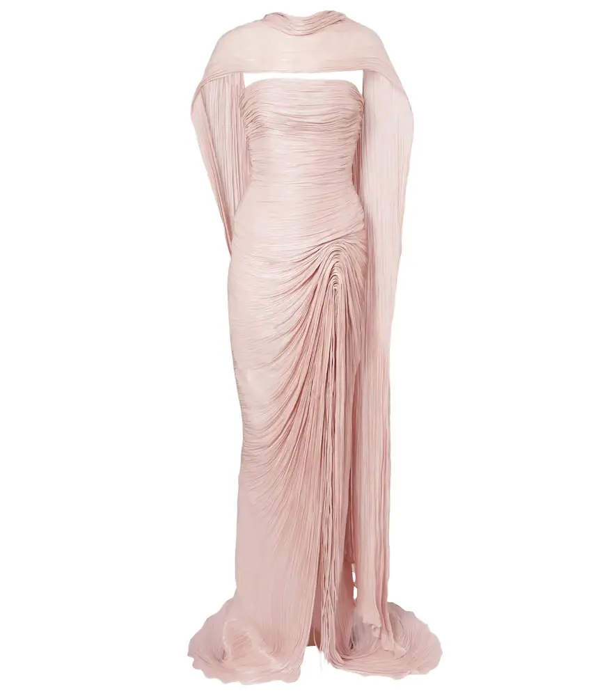 Marmar Halim Draped pleated scarf-detail bustier gown