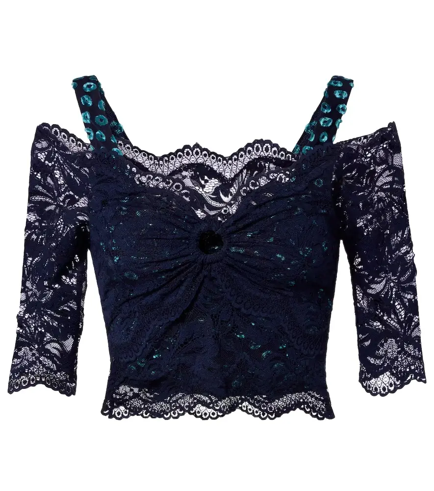 Rabanne Trompe l'ail lace and velvet crop top