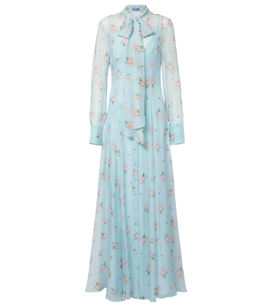 Leo Lin Lilith bow-detail floral chiffon maxi dress