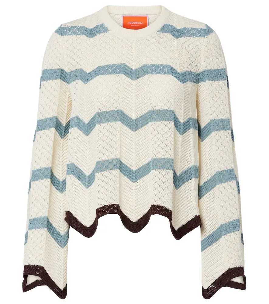 La DoubleJ Chevron crochet cropped cotton sweater