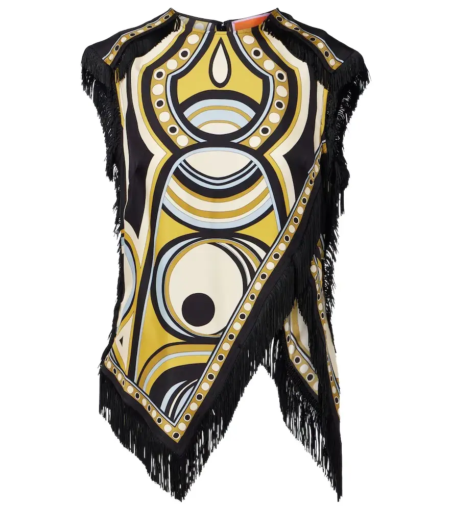 La DoubleJ Scarf fringed printed silk voile top