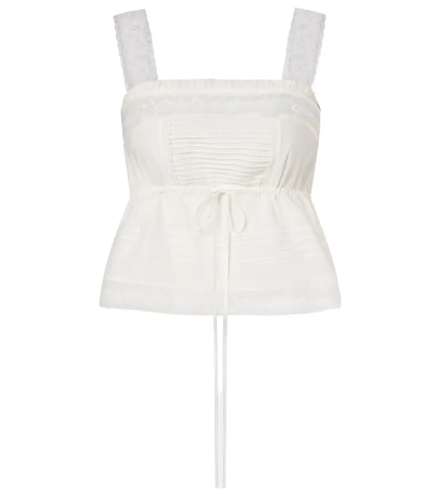 Ganni Lace-trimmed ruffled cotton crop top