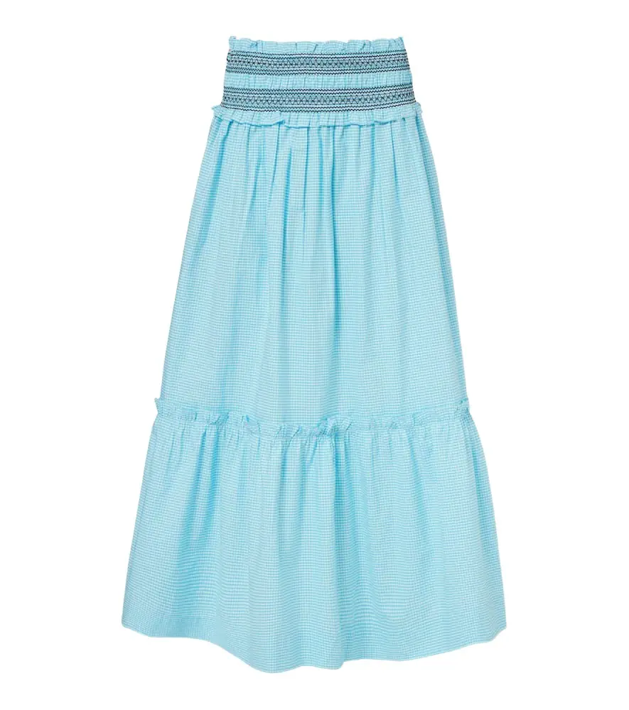 Ganni Embroidered gingham cotton poplin maxi skirt