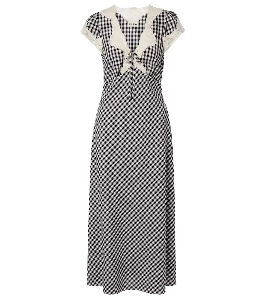 Rixo Amari lace-trimmed checked midi dress