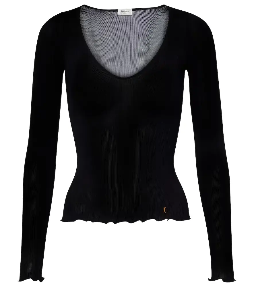 Saint Laurent Ribbed-knit silk top