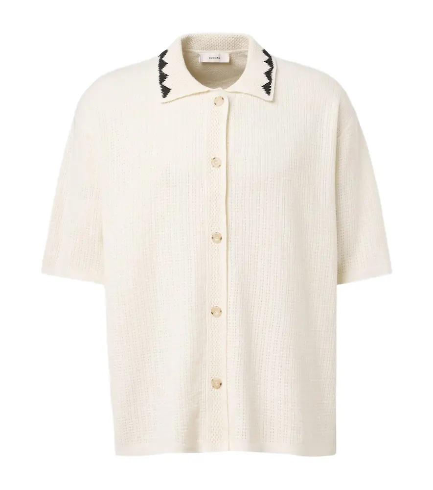 Commas Embroidered crochet cotton-blend top