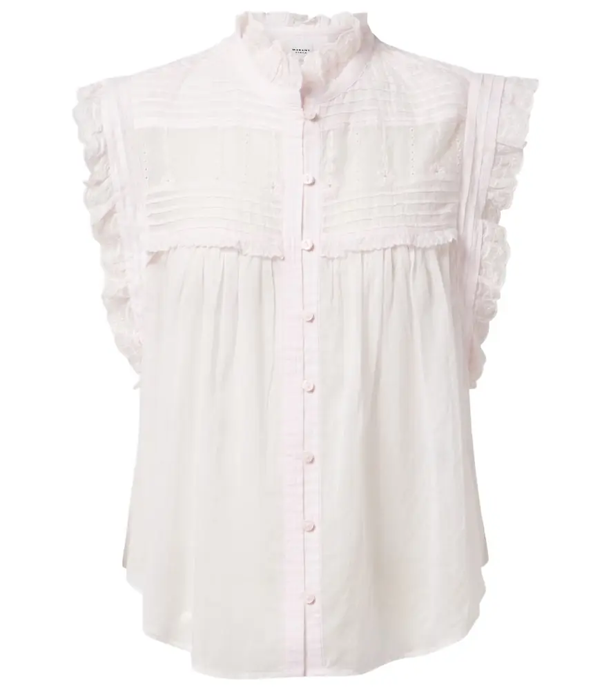 Marant Etoile Dersia embroidered ruffled cotton blouse