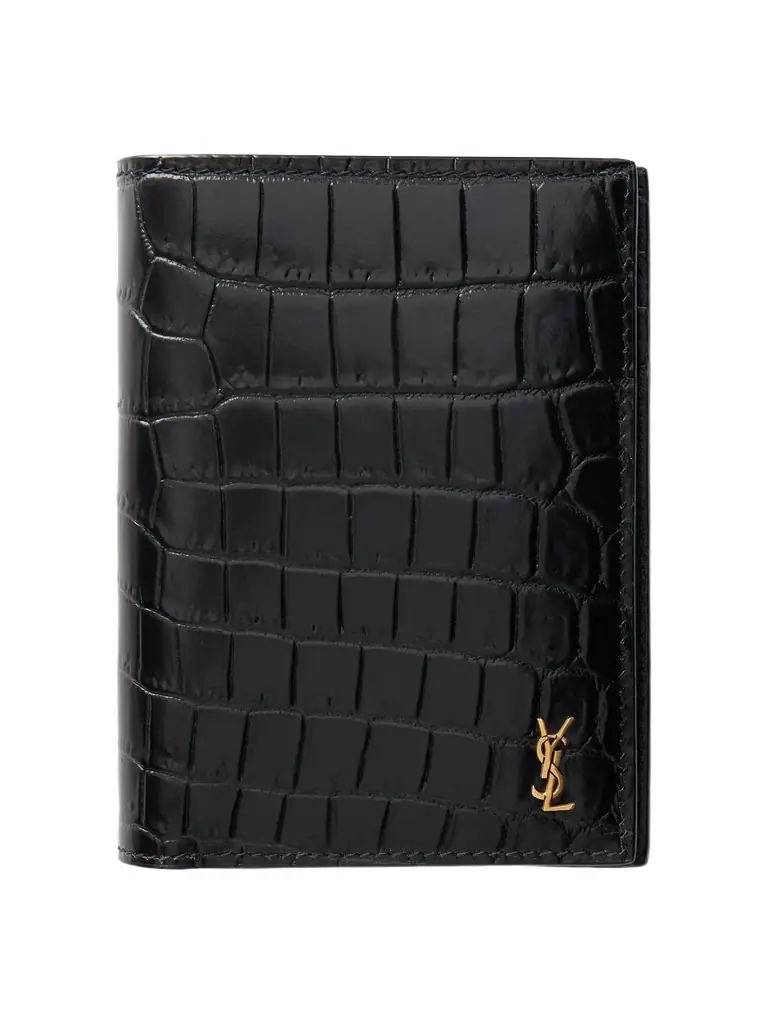 Saint Laurent Tiny Cassandre Logo-Appliquéd Croc-Effect Leather Bifold Wallet - Men - Men's Accessories