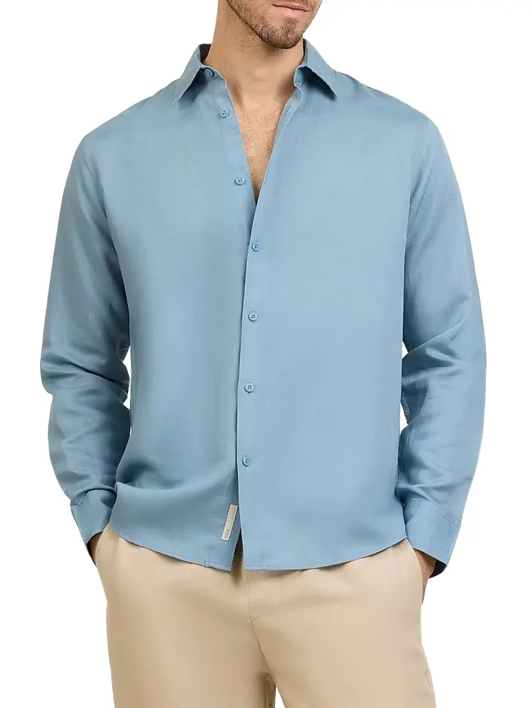 Onia Men's Air Linen-Blend Long-Sleeve Shirt - Lagoon