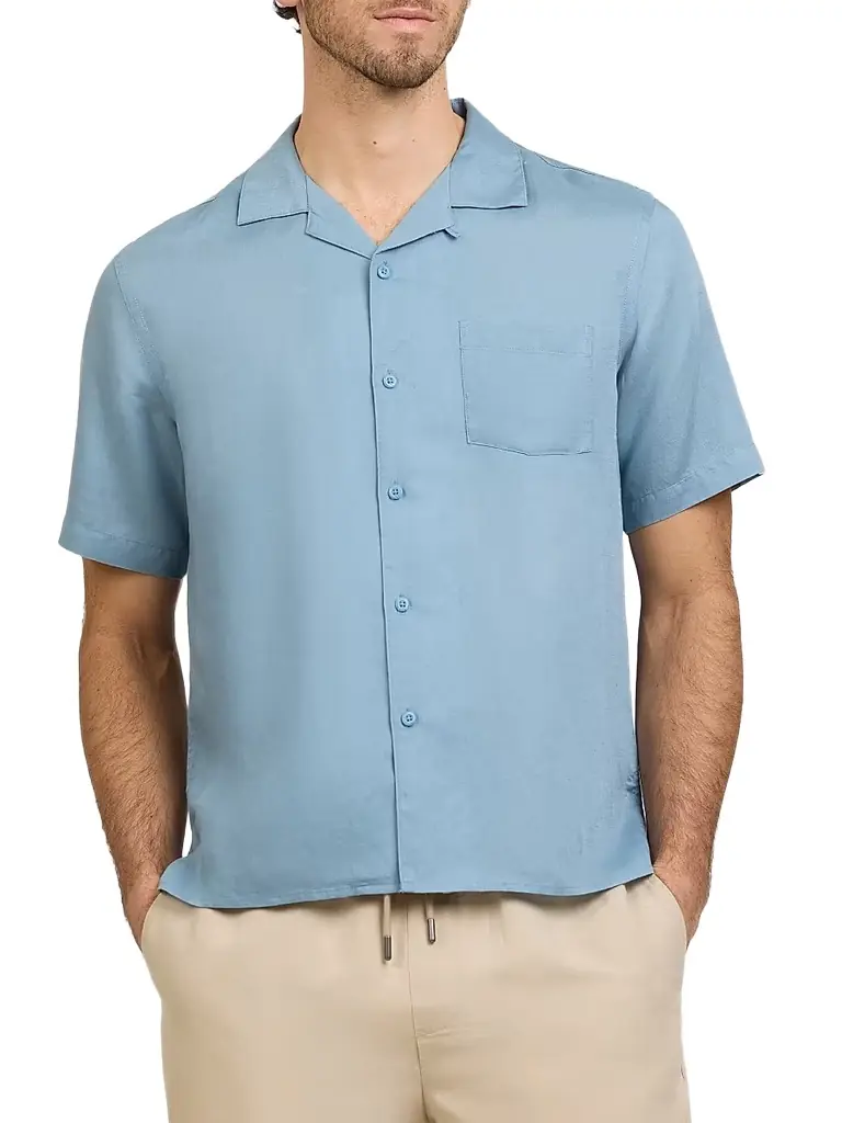 Onia Men's Air Linen-Blend Camp Shirt - Lagoon - Women's Clothing