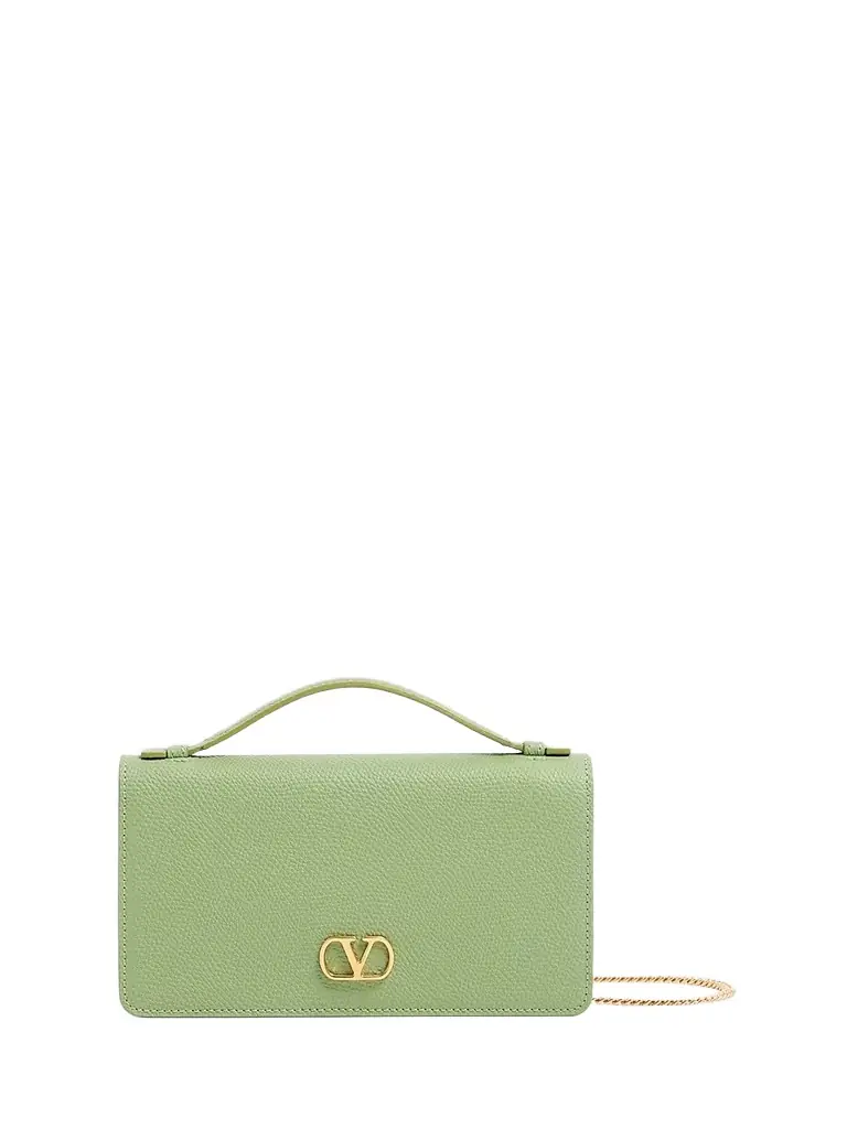 Valentino Garavani Women's VLogo Signature Grainy Calfskin Wallet with Chain - Mint