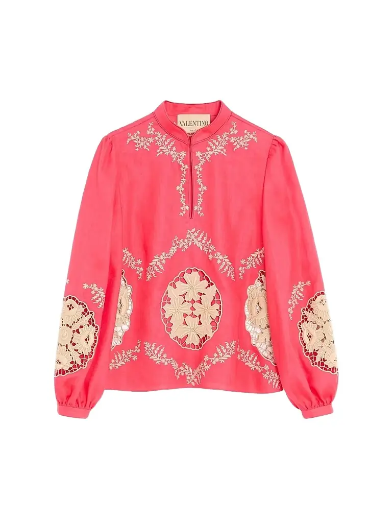 Valentino Garavani Women's Embroidered Couture Linen Top - Coral Beige