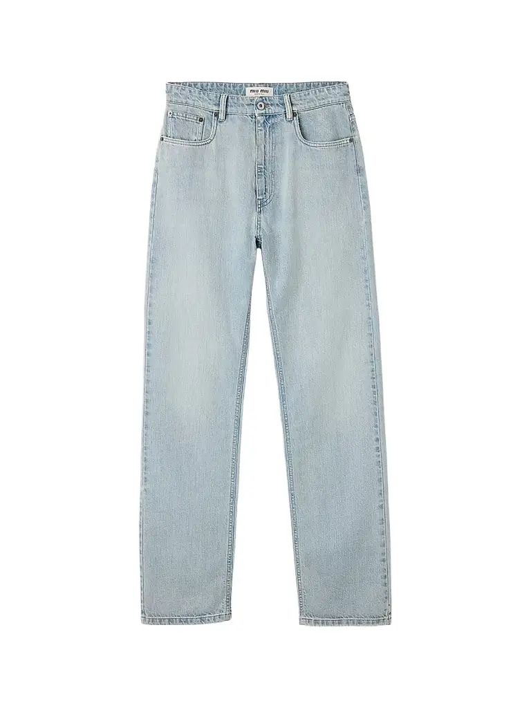 Miu Miu Women's Five-Pocket Washed Denim Jeans - Blue