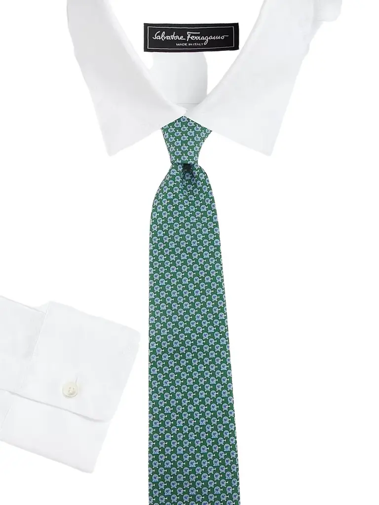 FERRAGAMO Men's Zum Silk Tie - Verde - Men's Clothing