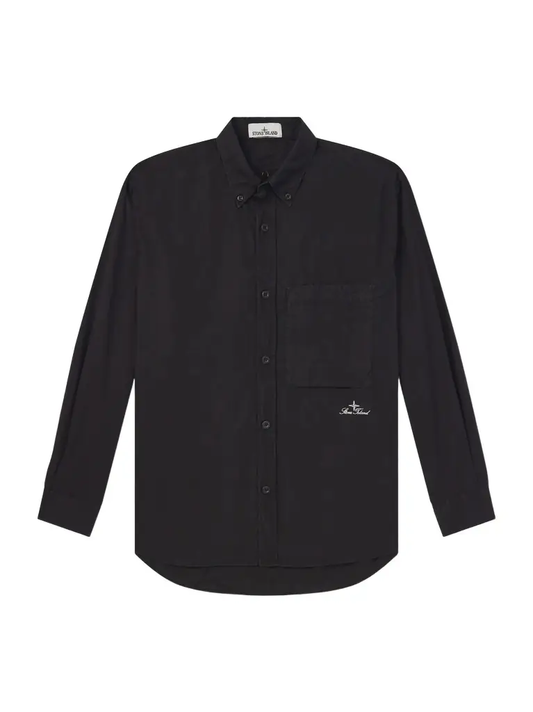 Stone Island Button-Down Collar Logo-Embroidered Organic Cotton-Tela Shirt