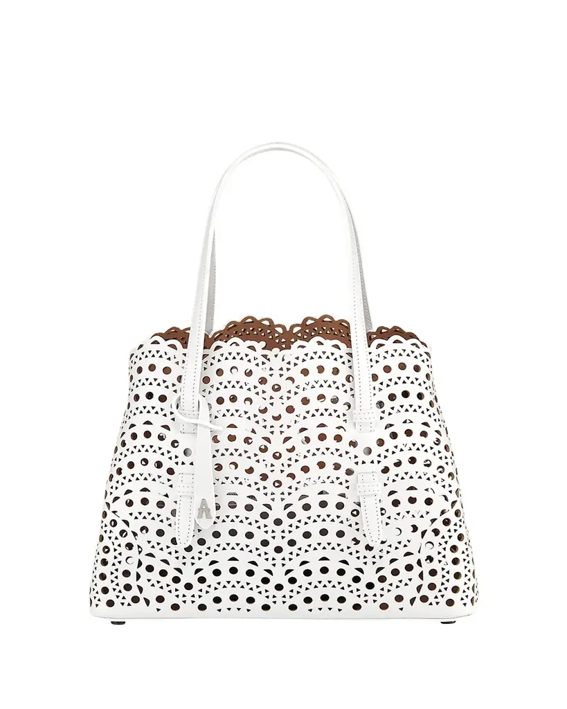 ALAIA Mina 25 Tote Bag in Vienne Wave Perforated Leather