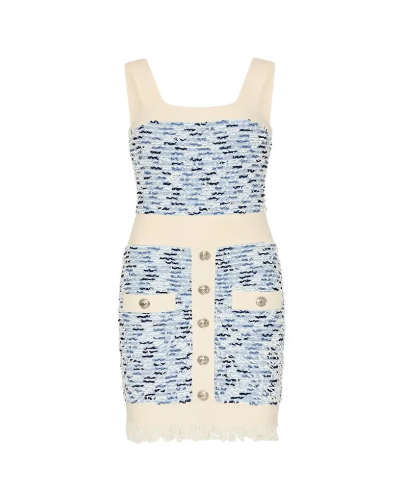 Milly Fringed Textured Tweed Mini Dress