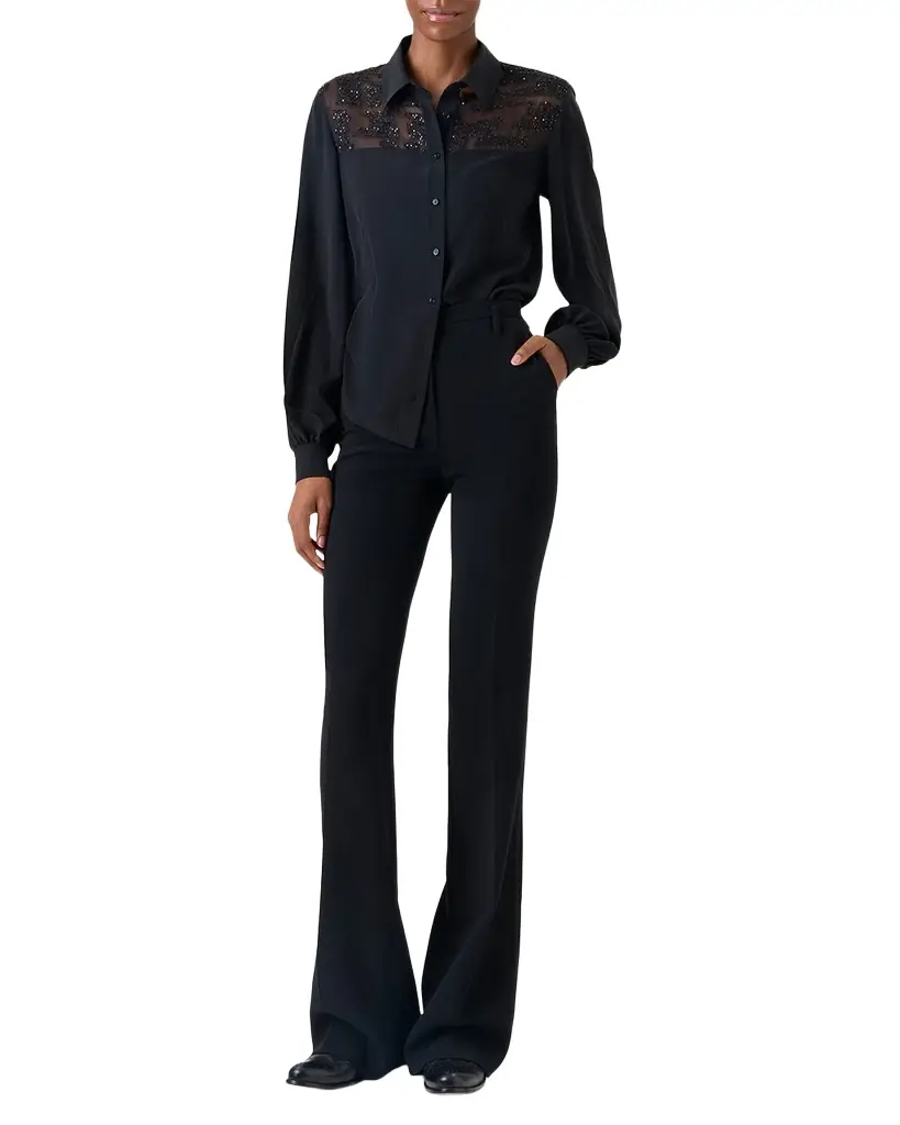 Akris Sequin Embellished Silk Crepe Blouse