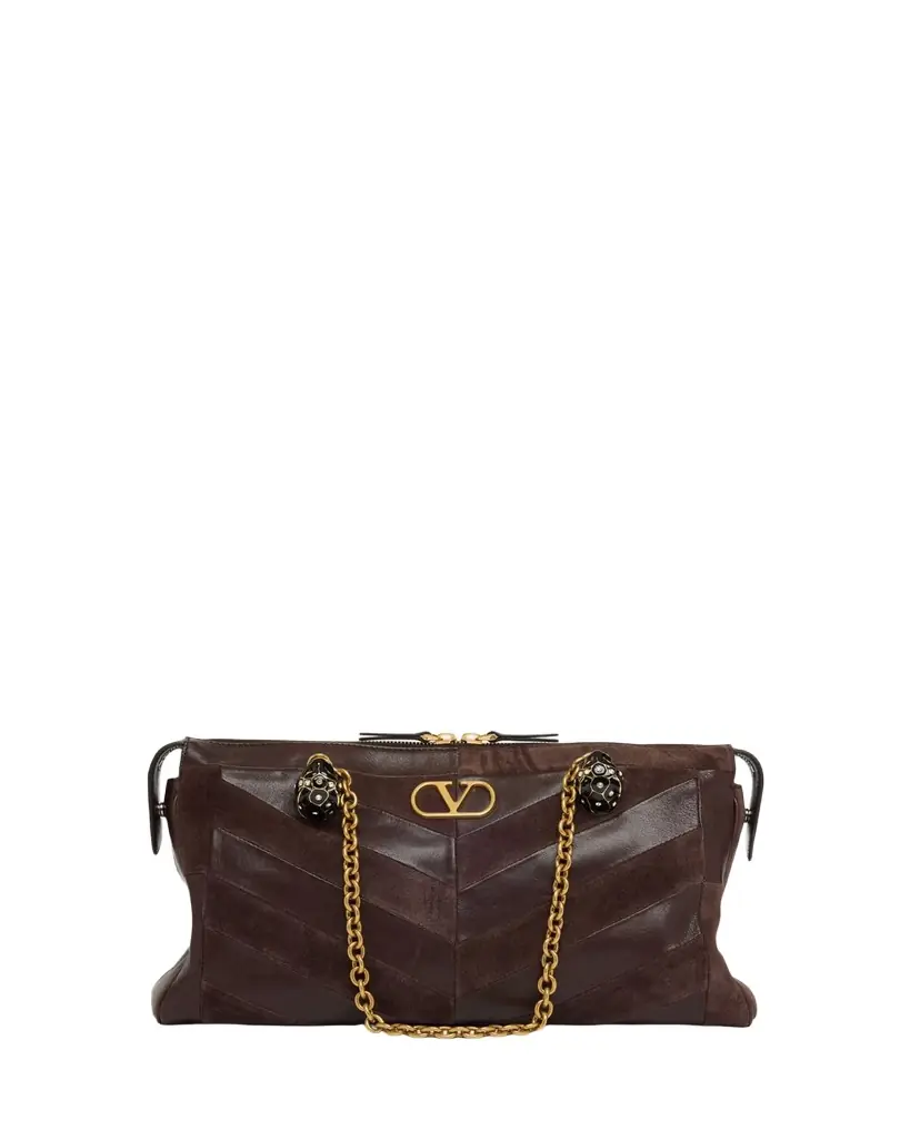 Valentino Garavani Panthea Medium Chevron Leather & Suede Shoulder Bag