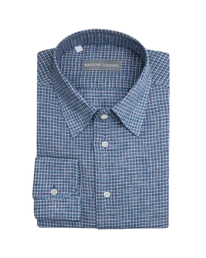 Bergdorf Goodman Men's Cotton Micro-Check Point Collar Dress Shirt