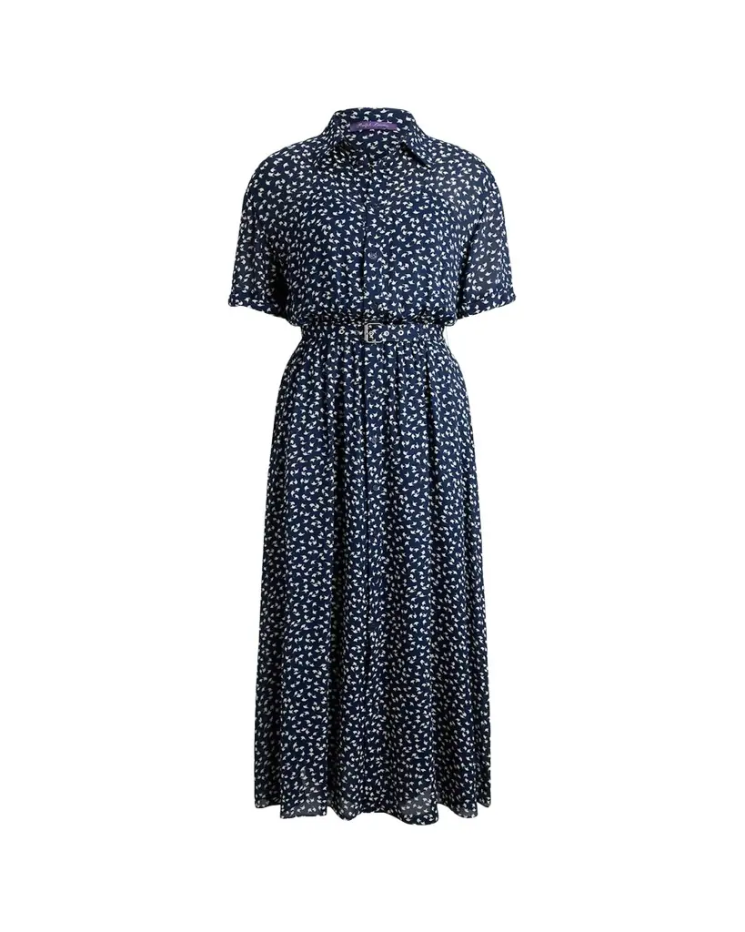 Ralph Lauren Collection Wave Geo-Print Short-Sleeve Belted Midi Shirtdress - Women's Clothing